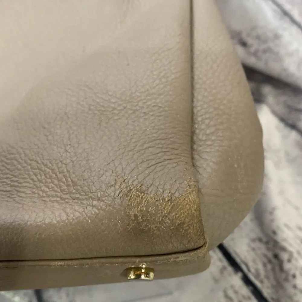 Kate Spade Chain and Leather‎ Strap Magnetic Closure Gray Tan Tote Handbag Purse